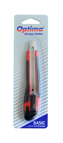 Accesorii de birou - Cutter Optima Basic, lama 9mm SK7, sina metalica, ABS cu rubber grip