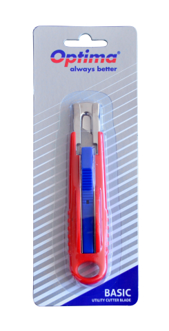 Accesorii de birou - Cutter Optima Basic, lama trapezoidala SK5, auto-retractabil, sina metalica, ABS
