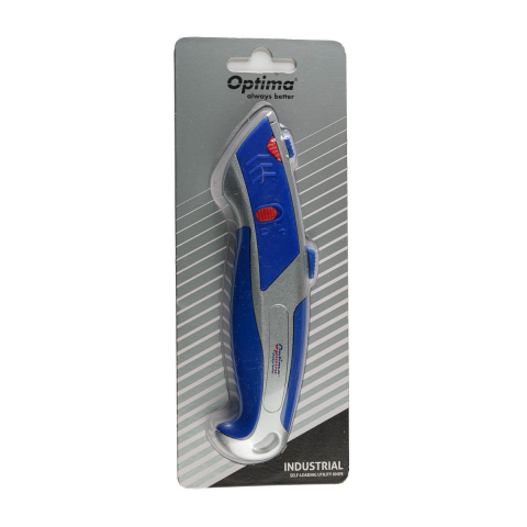 Accesorii de birou - Cutter Optima Industrial, lama trapezoidala + 5 rezerve SK5, cu auto-incarcare, zinc cu rubber grip