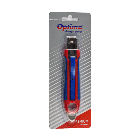 Accesorii de birou - Cutter Optima Premium, lama trapezoidala SK5, auto-retractabil, sina metalica, ABS cu rubber grip