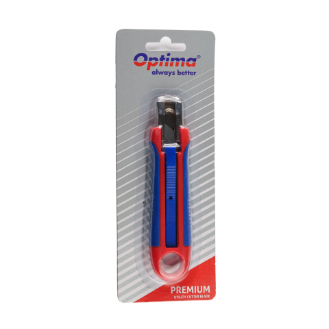 Accesorii de birou - Cutter Optima Premium, lama trapezoidala SK5, auto-retractabil, sina metalica, ABS cu rubber grip