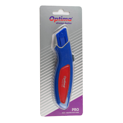 Accesorii de birou - Cutter Optima Pro, lama trapezoidala + 2 rezerve SK5, auto-retractabil, aluminiu cu rubber grip