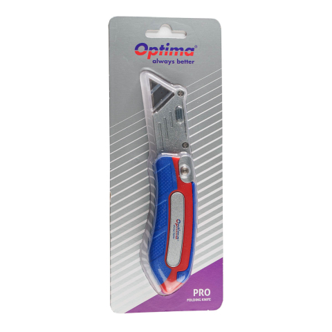 Accesorii de birou - Cutter Optima Pro, lama trapezoidala + 2 rezerve SK5, pliabil, clips curea, zinc cu rubber grip