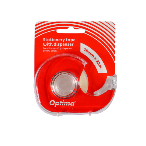 Benzi adezive - Dispenser cu banda adeziva transparenta 18mm x 33m, Optima - transparent