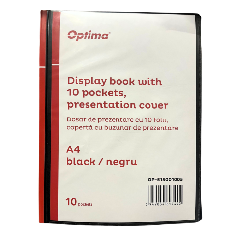 Organizare si arhivare - Dosar de prezentare personalizabil, A4, cu 10 folii, coperta rigida - 500 microni, Optima - negru