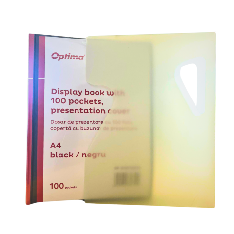 Dosare - Dosar de prezentare personalizabil, A4, cu 100 folii, coperta rigida - 500 microni, Optima - negru