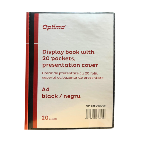 Dosare - Dosar de prezentare personalizabil, A4, cu 20 folii, coperta rigida - 500 microni, Optima - negru