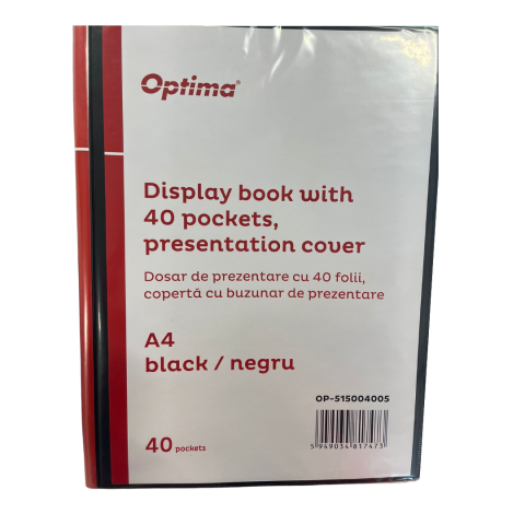 Dosare - Dosar de prezentare personalizabil, A4, cu 40 folii, coperta rigida - 500 microni, Optima - negru