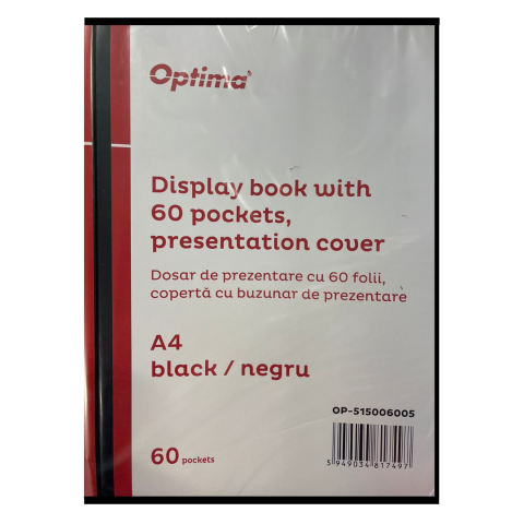 Dosare - Dosar de prezentare personalizabil, A4, cu 60 folii, coperta rigida - 500 microni, Optima - negru