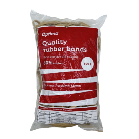 Buretiere, elastice - Elastice pentru bani, 60% cauciuc, 500gr/punga, D 70, grosime 5mm x 1.5mm, Optima - natural