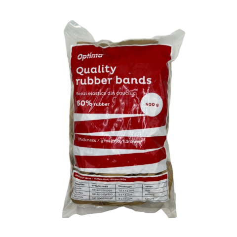 Buretiere, elastice - Elastice pentru bani, 60% cauciuc, 500gr/punga, D 80, grosime 8mm x 1.5mm, Optima - natural