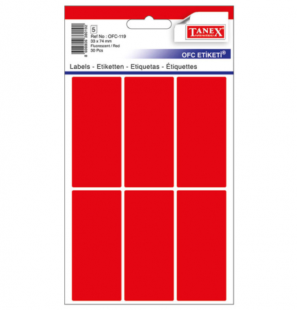 Hartie si articole din hartie - ETICHETE 33*74MM COLTURI ROTUNDE ROSII 30/SET TANEX