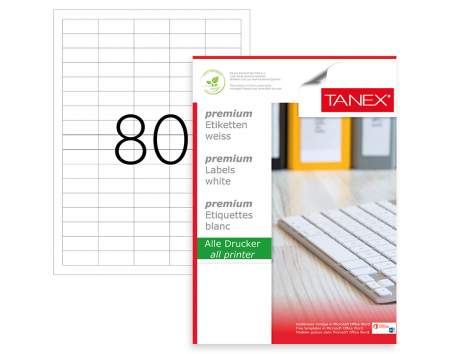 Hartie si articole din hartie - ETICHETE 80/A4 37*14.25MM COLTURI DREPTE 100/TOP TANEX