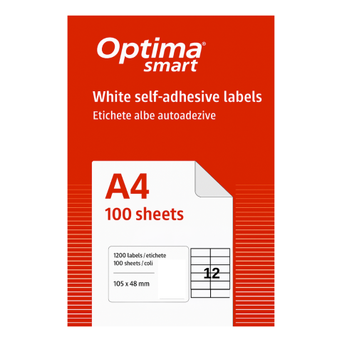 Hartie si articole din hartie - Etichete albe autoadezive 12/A4, 105 x 48 mm, 100 coli/top, Optima Smart