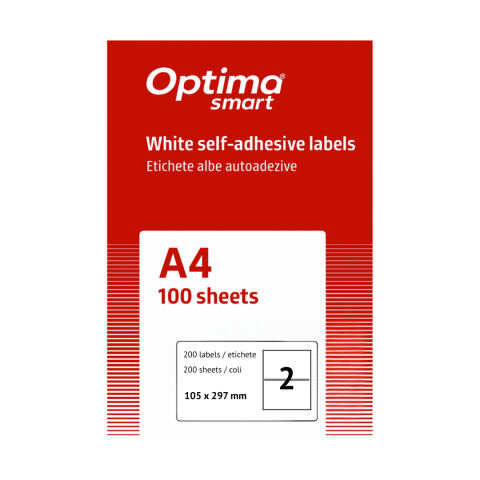 Hartie si articole din hartie - Etichete albe autoadezive 2/A4, 105 x 297 mm, 100 coli/top, Optima Smart