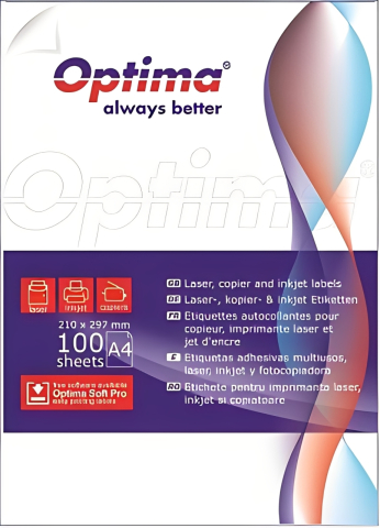 Hartie si articole din hartie - Etichete albe autoadezive 2/A4, 199.6 x 144.5 mm, 100 coli/top, Optima Smart - colturi rotunjite