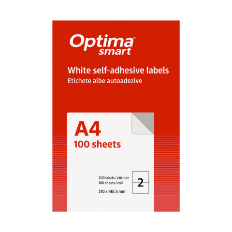 Hartie si articole din hartie - Etichete albe autoadezive 2/A4, 210 x 148.5 mm, 100 coli/top, Optima Smart