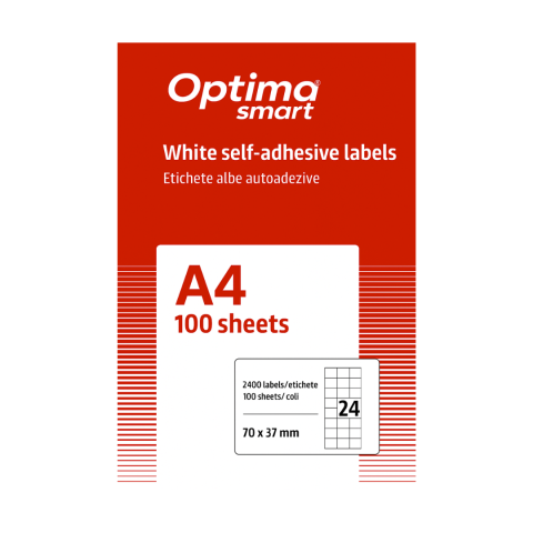 Hartie si articole din hartie - Etichete albe autoadezive 24/A4, 70 x 37 mm, 100 coli/top, Optima Smart