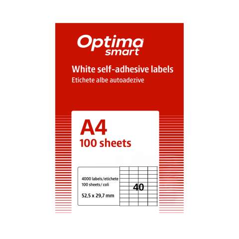 Hartie si articole din hartie - Etichete albe autoadezive 40/A4, 52.5 x 29.7 mm, 100 coli/top, Optima Smart