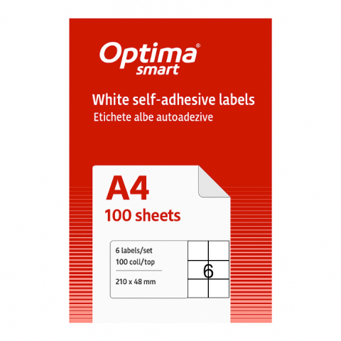 Hartie si articole din hartie - Etichete albe autoadezive 6/A4, 210 x 48 mm, 100 coli/top, Optima Smart
