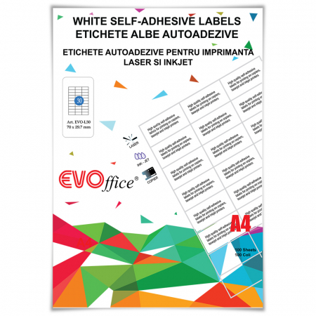 Etichete - Etichete albe autoadezive pt imprimante 30/A4 - 70*29.7 mm 100 coli/top - colturi drepte 