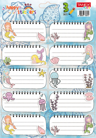 Produse si rechizite scolare - ETICHETE SCOLARE 30/SET MERMAIDS TLS-828 TANEX