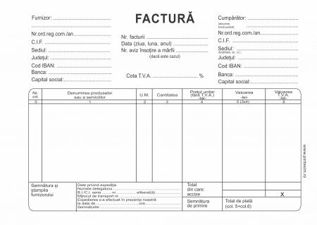 Hartie si articole din hartie - Facturier autocopiativ cu TVA, A5 , 3 ex.(3 x 50 seturi) - personalizat