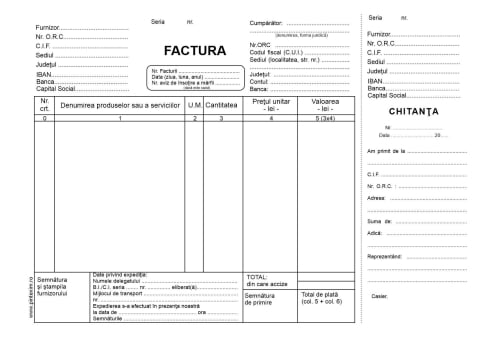 Hartie si articole din hartie - Facturier autocopiativ fara TVA, A5 si chitanta , 3 ex.(3 x 50 seturi) - personalizat
