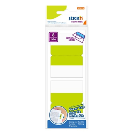 Hartie si articole din hartie - Film index autoadeziv cu tab din hartie, dubla fata, 51 x 72mm, 8 buc/set, Stick"n - culori asortat