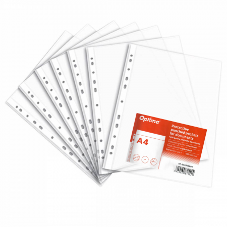 Folii de protectie - Folie protectie pentru documente A4, 40 microni, 100 folii/set, Optima Standard - transparent