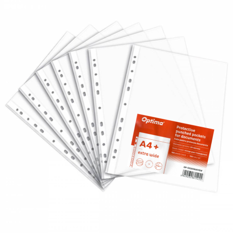 Organizare si arhivare - Folie protectie pentru documente A4, 60 microni, 100 folii/set, Optima Extra Wide - transparent