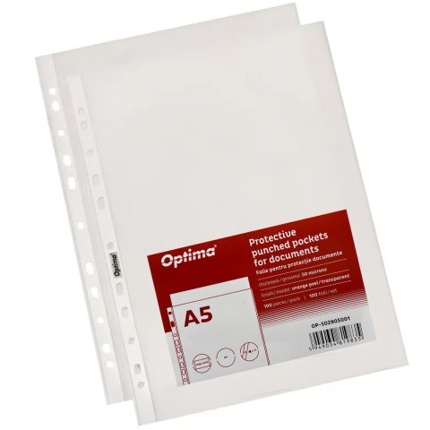Organizare si arhivare - Folie protectie pentru documente A5, 50 microni, 100 folii/set, Optima Classic - transparent
