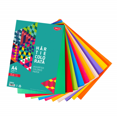 Produse si rechizite scolare - HARTIE COLORATA HR802  A4  500COLI  10 CUL  DACO 80G/MP