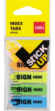 Hartie si articole din hartie - INDEX ADEZIV PLASTIC SIGN HERE 12*44MM 5 CULORI 20 FILE DELI