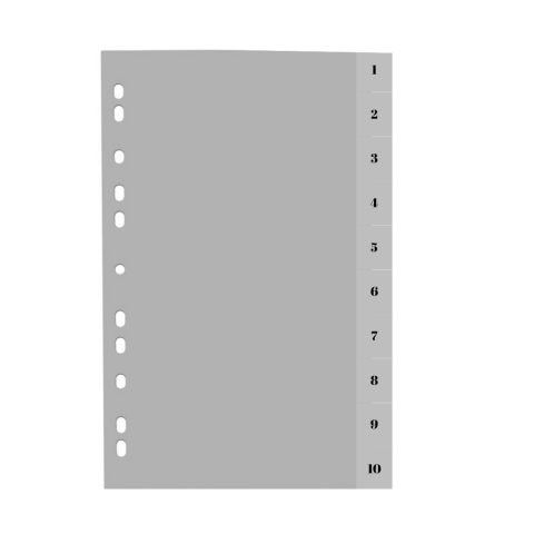 Notes adeziv si index adeziv - Index plastic gri, A4, 120 microni, numeric 1-10, Optima