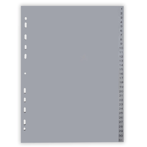 Notes adeziv si index adeziv - Index plastic gri, A4, 120 microni, numeric 1-31, Optima