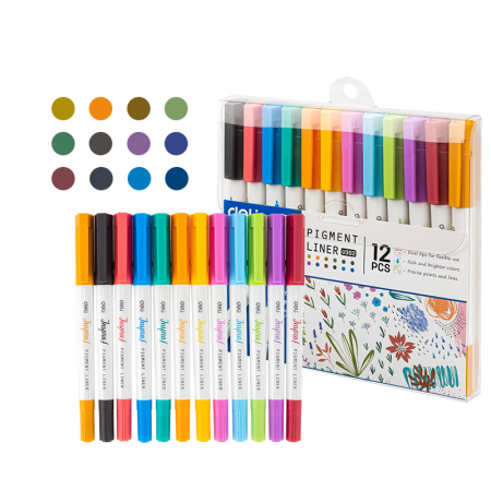 Linere si rollere - LINER PIGMENT 2 CAPETE 0.5/1 MM SET 12 CULORI INSPIRA DELI