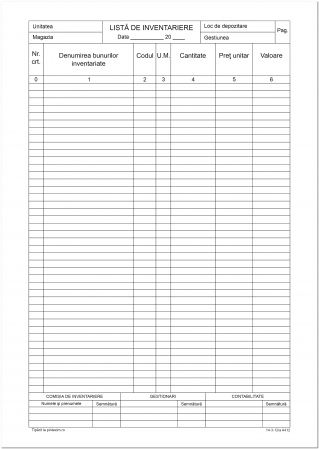 Hartie si articole din hartie - Lista de inventariere A4 vertical – fata/verso