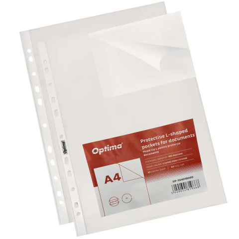 Organizare si arhivare - Mapa protectie "L" pentru documente A4, PP - 180 microni, 50 buc/set, Optima - cristal