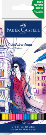 Produse si rechizite scolare - MARKER SOLUBIL 2 CAPETE SET 6 BUC CULORI DE BAZA GOLDFABER FABER-CASTELL