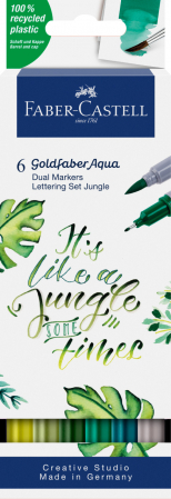 Produse si rechizite scolare - MARKER SOLUBIL 2 CAPETE SET 6 BUC LETTERING JUNGLE GOLDFABER FABER-CASTELL
