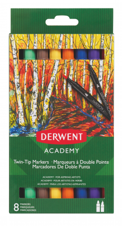 Produse si rechizite scolare - MARKERE 2 CAPETE VARF PENSULA 8 BUC/SET DERWENT ACADEMY