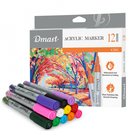 Produse si rechizite scolare - MARKERE ACRILICE 2MM CULORI CLASICE SET 12 BUCATI DMAST BY PEBEO