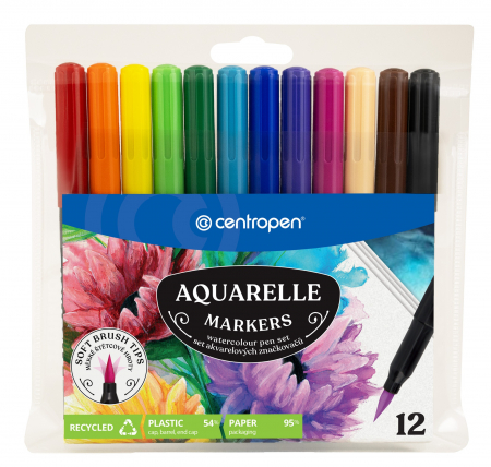 Produse si rechizite scolare - MARKERE SOLUBILE CU VARF PENSULA 12 CULORI CENTROPEN