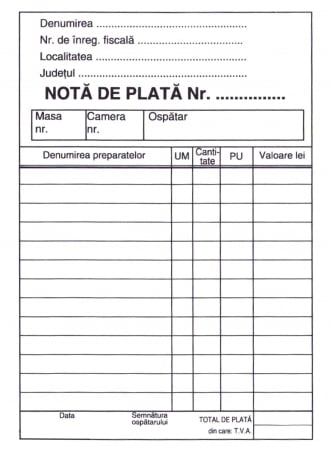 Hartie si articole din hartie - Nota de plata ospatar, A6  - fata