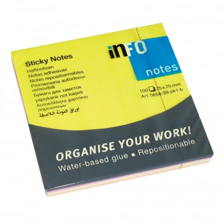 Hartie si articole din hartie - NOTES ADEZIV 75*75MM 4 CULORI NEON 100F INFO NOTES