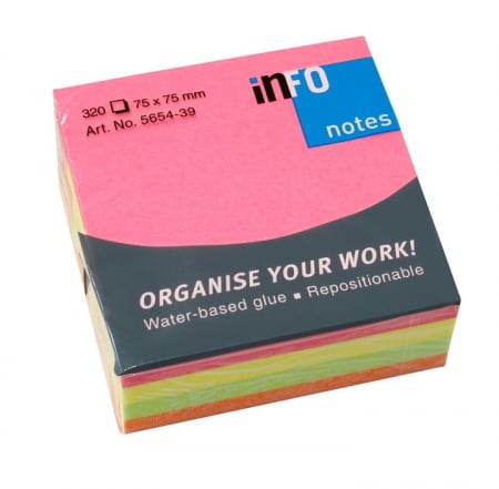Hartie si articole din hartie - NOTES ADEZIV 75*75MM 4 CULORI NEON 320F INFO NOTES