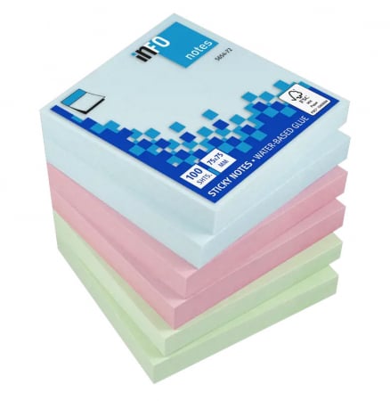 Hartie si articole din hartie - NOTES ADEZIV 75*75MM PASTEL ASORTAT 100 FILE INFO NOTES