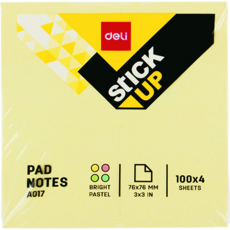 Hartie si articole din hartie - NOTES ADEZIV 76*76MM 4 CULORI PASTEL 400 FILE DELI