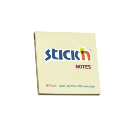 Hartie si articole din hartie - Notes autoadeziv 76 x 76 mm, 100 file, Stick"n - galben pastel